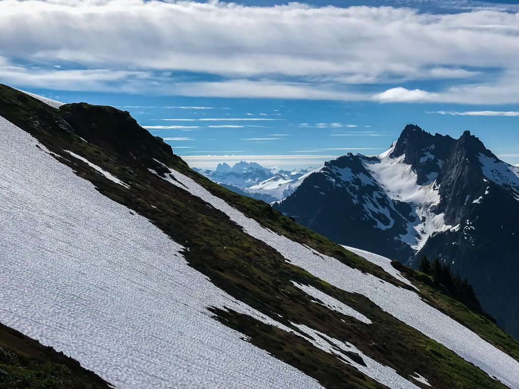 Looking east, halfway up one of the many snow fields.