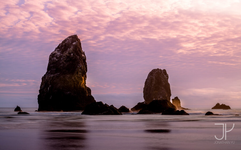 Colorful sunset at Cannon Beach, late summer