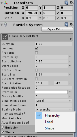 Unity Particle System Scaling Mode