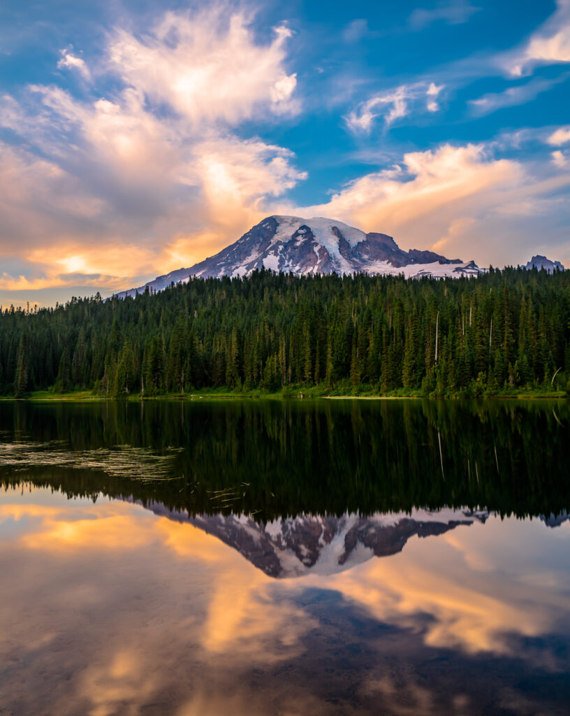 Glorious day for reflections at Reflection Lake, Mt. Rainier