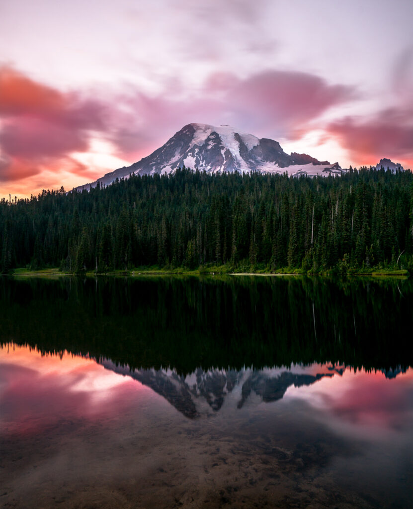 Reflection Lake Sunset at Mount Rainier National Park