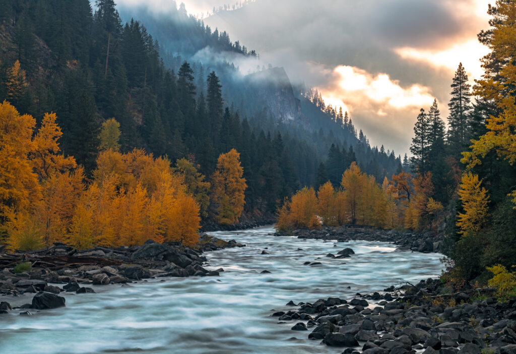 Sunrise in the canyon, near Leavenworth.