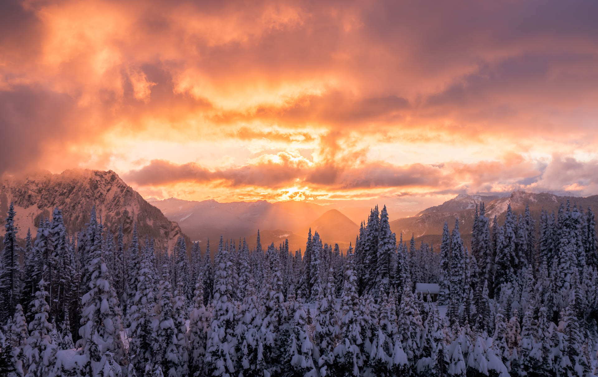 Mount Rainier winter sunset